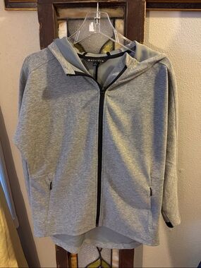 Athleta Light Heather Gray and Black Trim Full-Zip Jacket